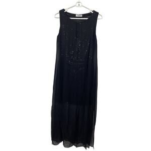 Bailey/44 Black Sequin Sleeveless Tunic Maxi Dress w/ Sheer Overlay Size Medium